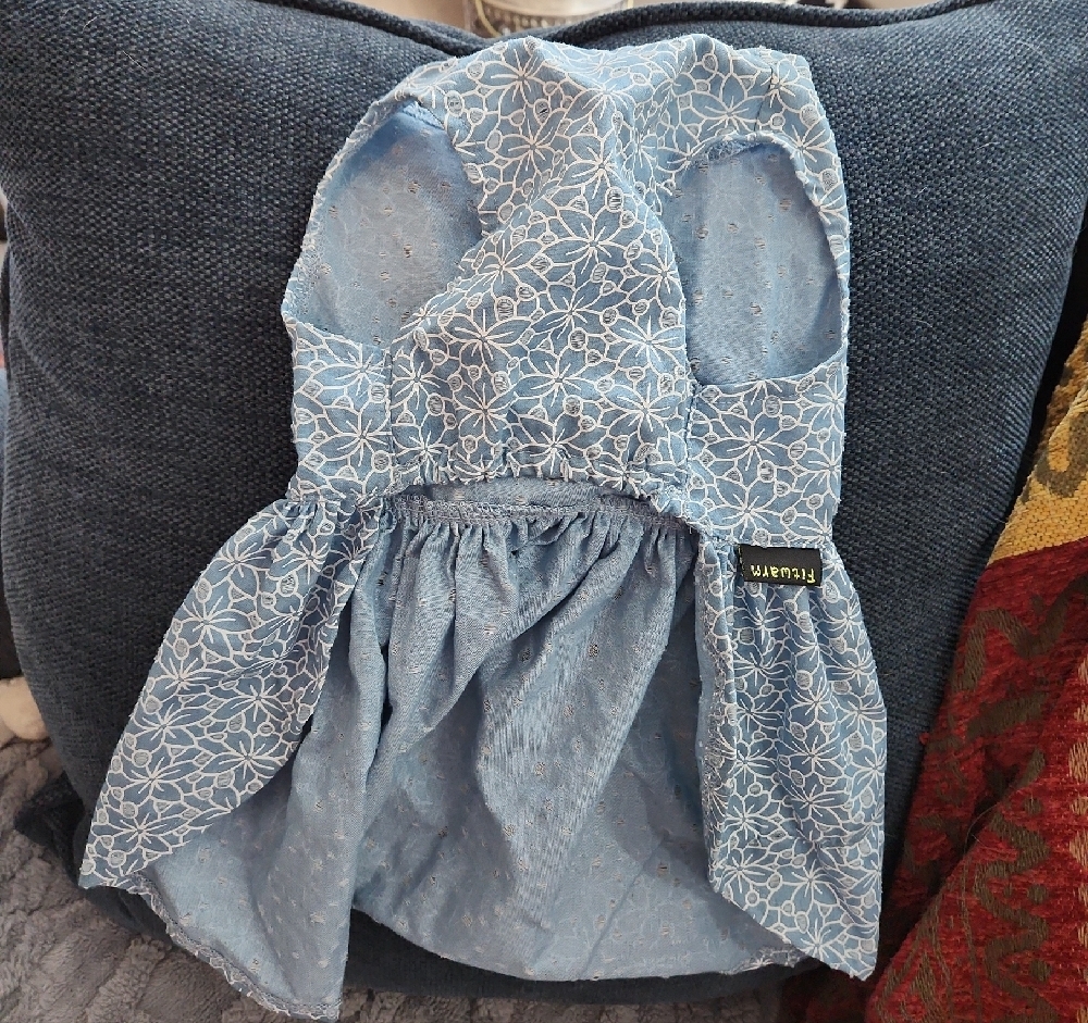 Warm Blue Floral Dog Dress with White Patterns - Picture 2 of 5